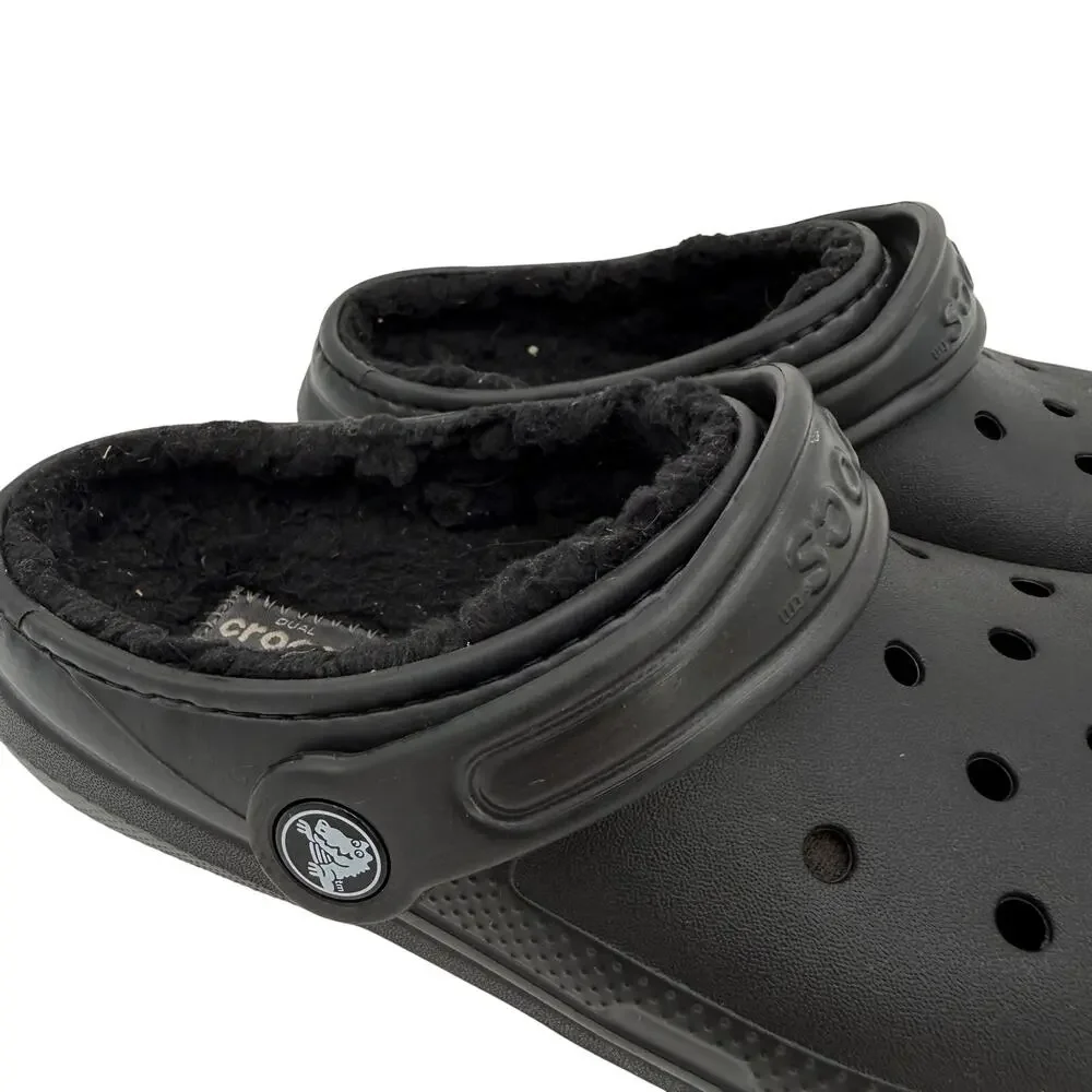 Crocs Kids Youth Black Classic Faux Fur Lined Clogs Shoes Size Junior 2